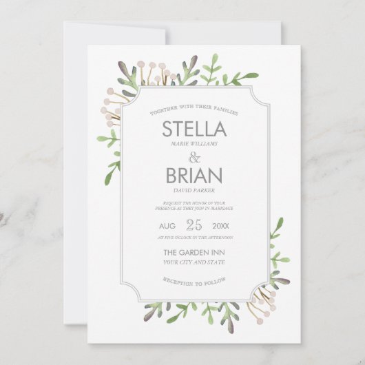 水エレガント色結婚式招待状 招待状 (正面)