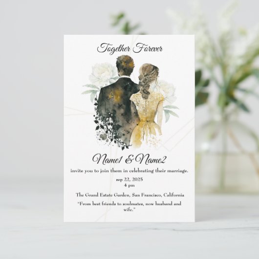 「水エレガント色結婚式招待状 | 編集可能 招待状 (スタンド正面)