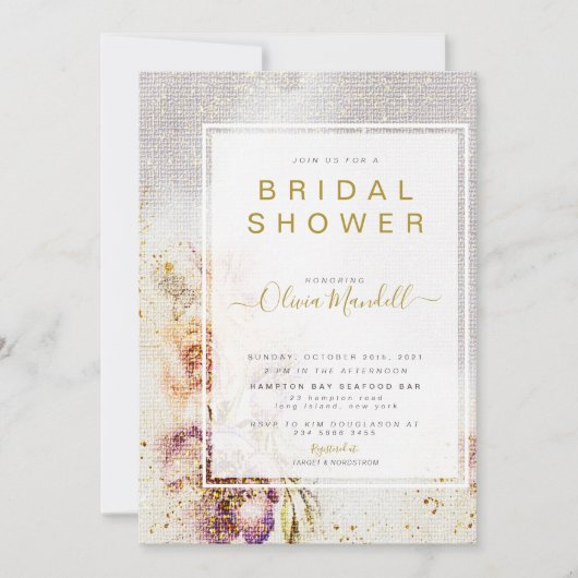 水エレガント色絵を描フローラブライダルシャワー 招待状 (正面)