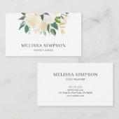 水エレガント色緑と白い花 名刺 (正面/裏面)