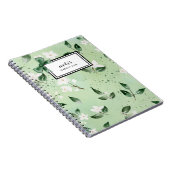 水エレガント色緑の白い花模様 ノートブック (右側)
