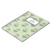 水エレガント色緑の白い花模様 ノートブック (左側)