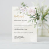 水エレガント色緑の白い花結婚の 出欠カード (スタンド正面)