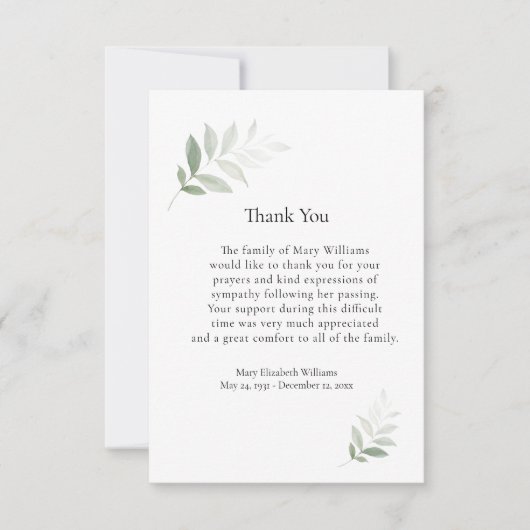 水エレガント色緑の葬式サンキューカード サンキューカード (正面)