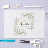 水エレガント色緑モノグラム名 薄葉紙 (クラフト)