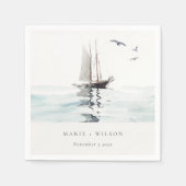 水エレガント色航海の帆船ヨット結婚ズ スタンダードカクテルナプキン (正面)