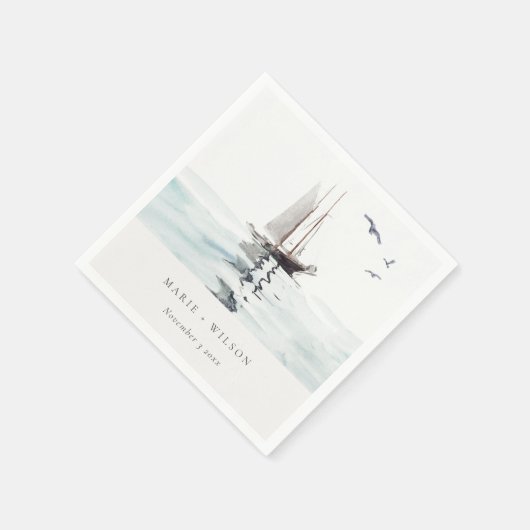 水エレガント色航海の帆船ヨット結婚ズ スタンダードカクテルナプキン (角)