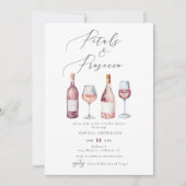 水エレガント色花びら&プロセッコブライダルシャワー 招待状 (正面)