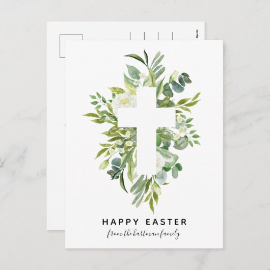 水エレガント色花模様とクロスイースター シーズンポストカード (正面/裏面)