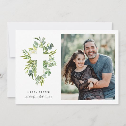 水エレガント色花模様とクロスフォトイースター シーズンカード (正面)