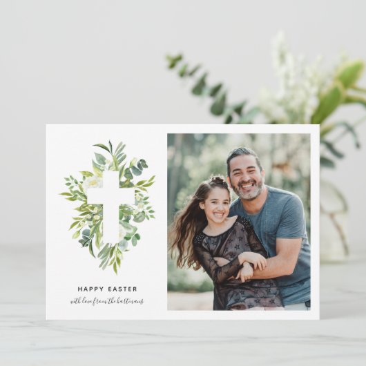 水エレガント色花模様とクロスフォトイースター シーズンカード (スタンド正面)