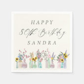 水エレガント色花模様ハッピー80誕生日 スタンダードカクテルナプキン (正面)