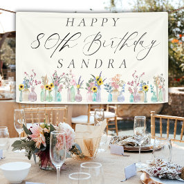 水エレガント色花模様ハッピー80誕生日 横断幕