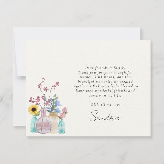 水エレガント色花模様誕生日ありがとう サンキューカード (裏面)