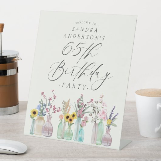 水エレガント色花模様65th誕生日パーティー 台座サイン (インサイチュ)