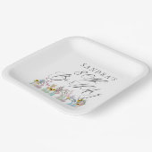 水エレガント色花模様80誕生日 ペーパープレート (傾斜あり)