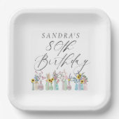 水エレガント色花模様80誕生日 ペーパープレート (正面)