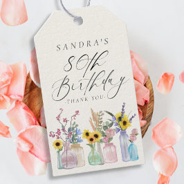 水エレガント色花模様80th誕生日ありがとう ギフトタグ