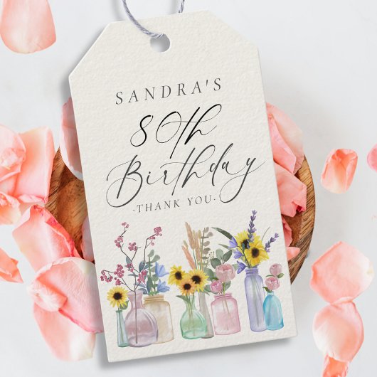 水エレガント色花模様80th誕生日ありがとう ギフトタグ