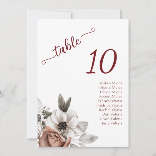 水エレガント色花模様 – ゲストシーティングカード シーズンカード (正面)