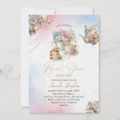 水エレガント色茶パーティーガールピンク金ゴールドブライダル 招待状 (正面)