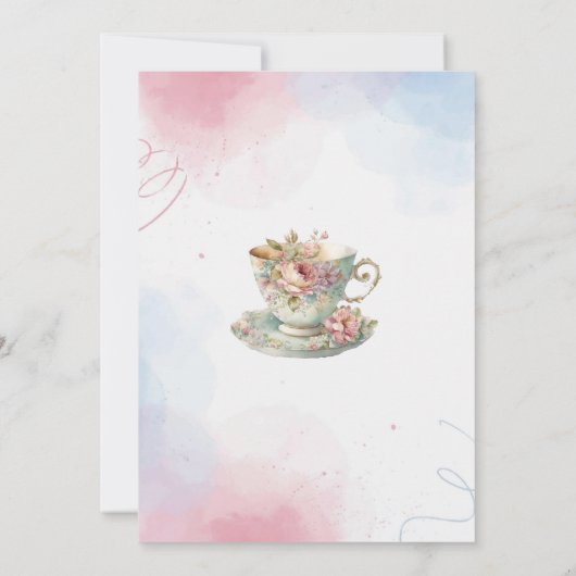 水エレガント色茶パーティーガールピンク金ゴールドブライダル 招待状 (裏面)