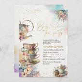 水エレガント色茶パーティーガールピンク金ゴールドベビーs 招待状 (正面/裏面)