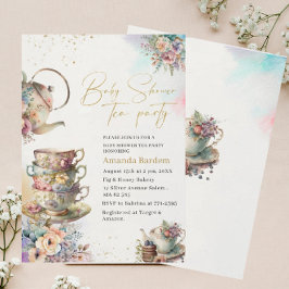 水エレガント色茶パーティーガールピンク金ゴールドベビーs 招待状