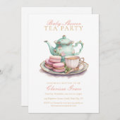 水エレガント色茶パーティー赤ちゃんシャワー 招待状 (正面/裏面)