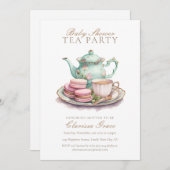 水エレガント色茶パーティー赤ちゃんシャワー 招待状 (正面/裏面)
