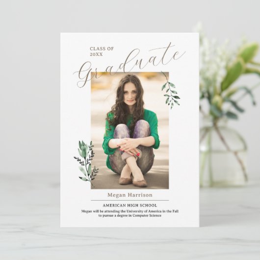 水エレガント色葉写真卒業 招待状 (スタンド正面)