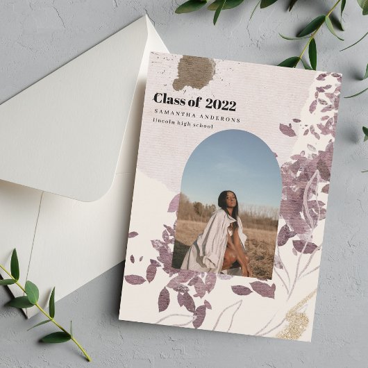 水エレガント色葉卒業写真 招待状