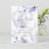 水エレガント色薄紫の葉の日付を保存 招待状 (スタンド正面)