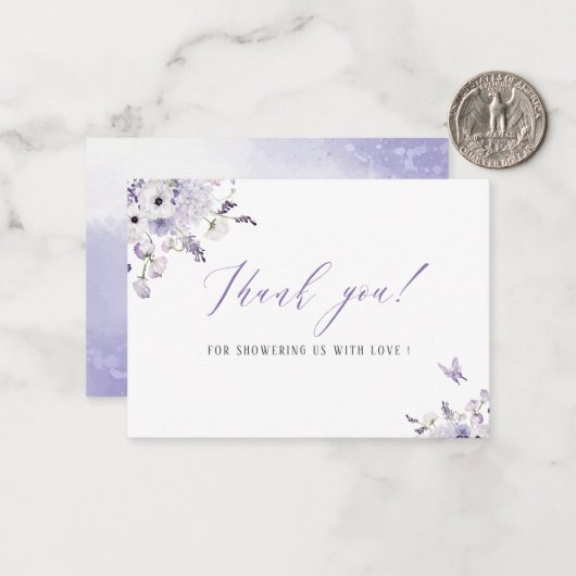 水エレガント色薄紫花赤ちゃんシャワー ノートカード (正面/裏面インサイチュ)
