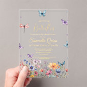 水エレガント色蝶ブライダルシャワー アクリル招待状 (インサイチュ (ポータブル))