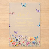 水エレガント色蝶ブライダルシャワー アクリル招待状 (正面)