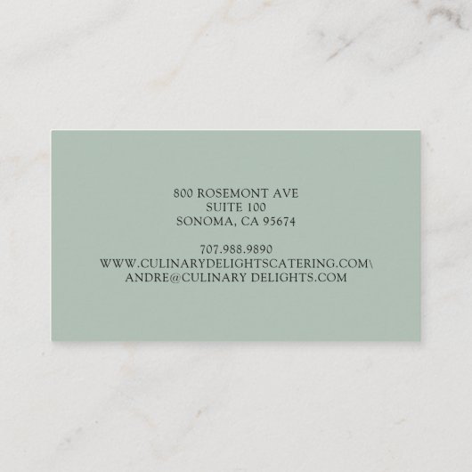 水エレガント色調理師のテーブルシェフカテラー 名刺 (裏面)