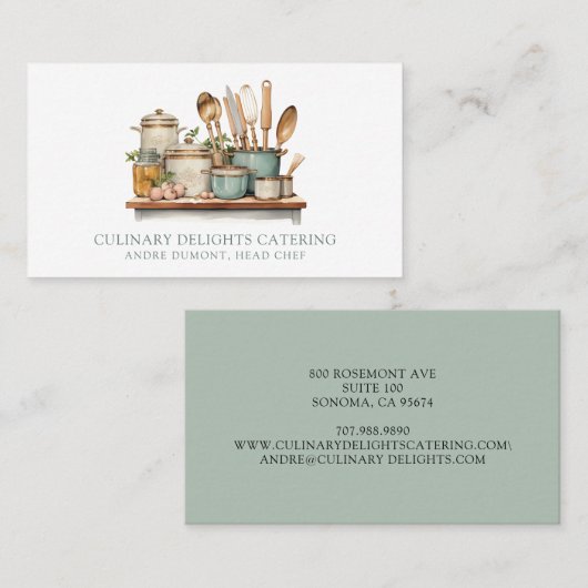 水エレガント色調理師のテーブルシェフカテラー 名刺 (正面/裏面)