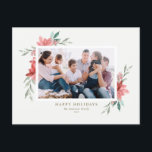 水エレガント色赤い冬の花写真 シーズンポストカード<br><div class="desc">ハッピーホリデー！このヴィンテージと休日の写真カードで休日の願い事と挨拶をエレガント送りなさい。緑の赤いポインセチアの水色イラストレーションを特徴とする。写真、あいさつ文お気に入りの字、名前、その他の詳細を追加して、このフローラホリデーカードをパーソナライズする。文字は完全に編集可能。フラットカード、折り畳みカード、ポストカードとして利用可能。</div>