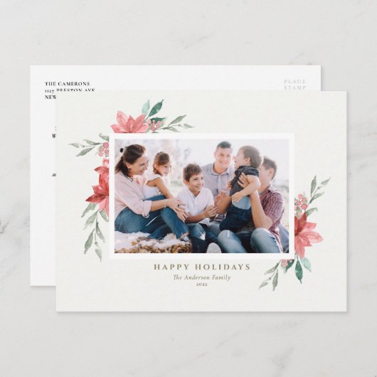 水エレガント色赤い冬の花写真 シーズンポストカード (正面/裏面)