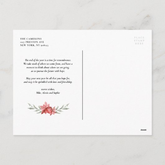 水エレガント色赤い冬の花写真 シーズンポストカード (裏面)