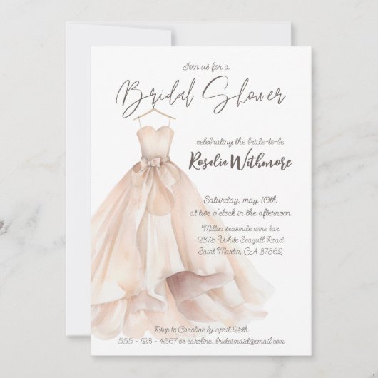 水エレガント色赤面ドレスブライダルシャワー 招待状 (正面)