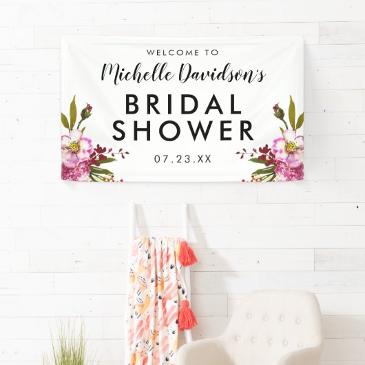 水エレガント色赤面ピンクフローラブライダルシャワー 横断幕 (インサイチュ)