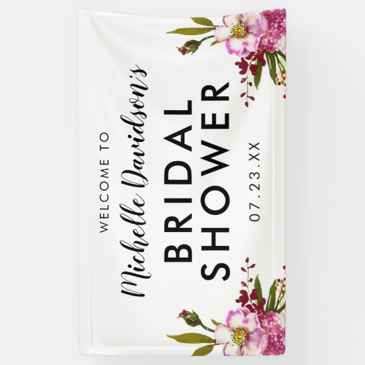 水エレガント色赤面ピンクフローラブライダルシャワー 横断幕 (縦)