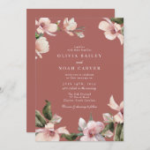 水エレガント色赤面ピンクマグノリア 招待状 (正面/裏面)