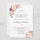 水エレガント色赤面ピンク結婚花 招待状 (正面)