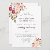 水エレガント色赤面ピンク結婚花 招待状 (正面/裏面)