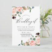 水エレガント色赤面ピンク結婚花 招待状 (スタンド正面)