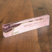 水エレガント色赤面ピンク金ゴールドグリッター瑪瑙 デスクネームプレート (側面)