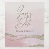 水エレガント色赤面ピンク&金ゴールド日付を保存 ワインラベル (シングルラベル)